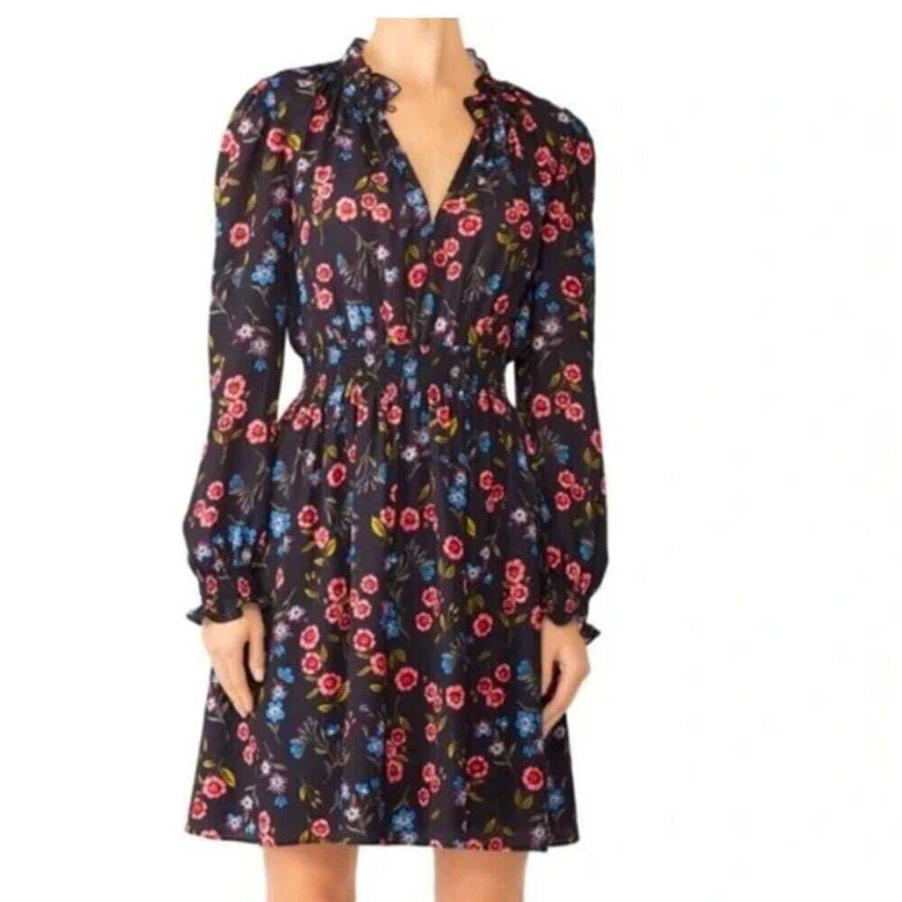 Kate Spade Meadow Floral Shift Dress Black Pink XXS NWOT